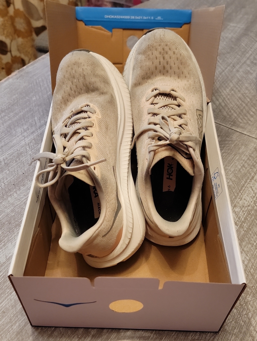 Hoka Beige and White Neutral Running Shoes